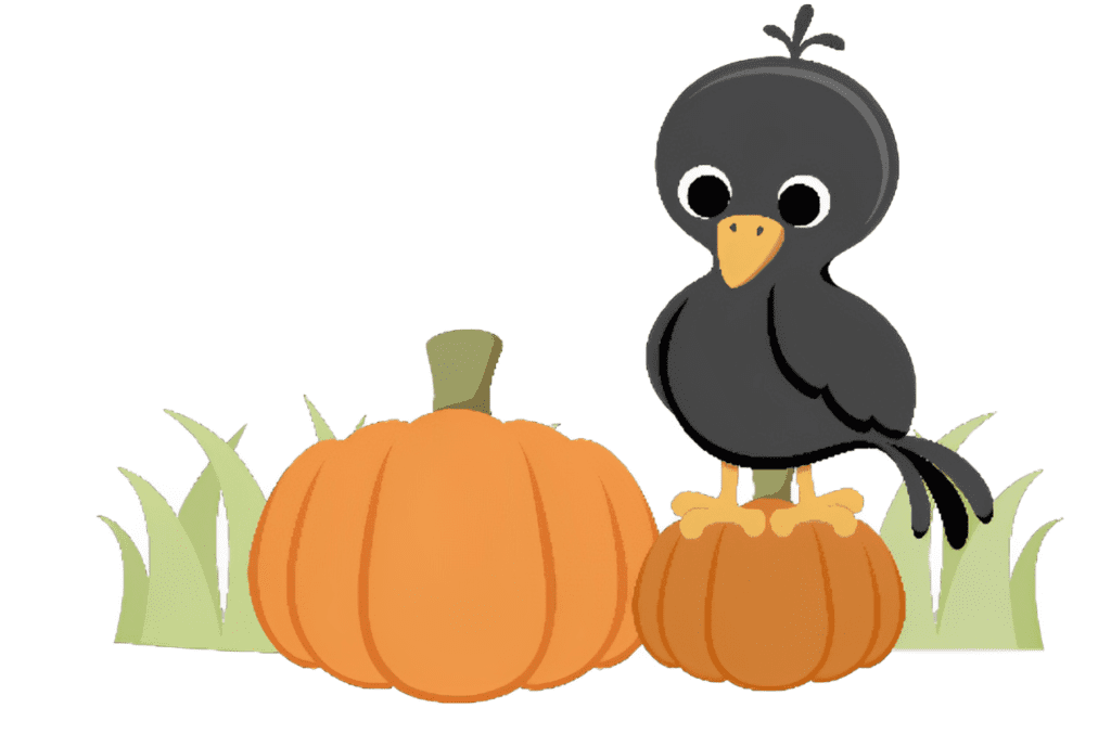 A black bird sitting on top of a pumpkin.