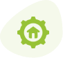 Green gear with house icon inside.