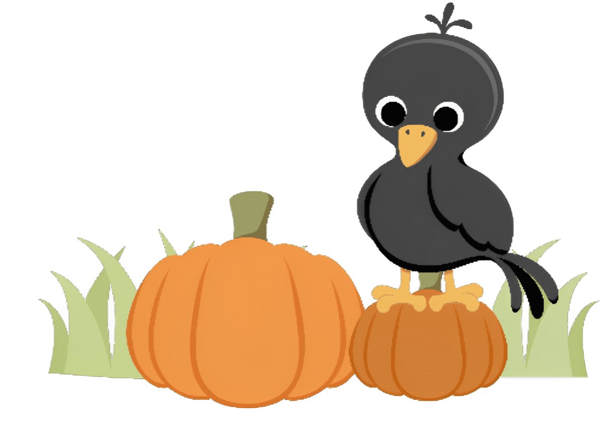 A black bird sitting on top of a pumpkin.